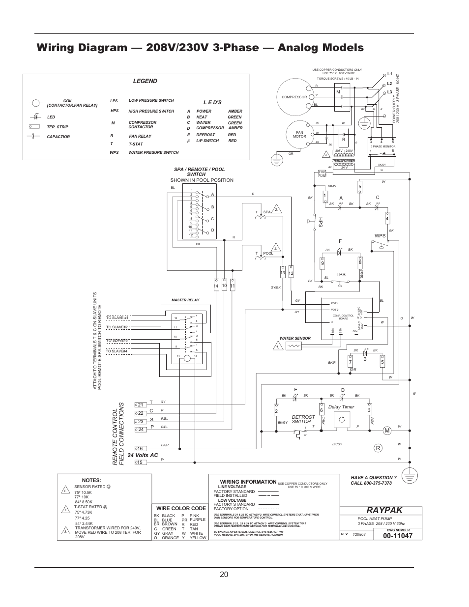 Raypak, Legend, Re mote control fi eld connection s | 24 volts ac | Energy Tech Laboratories POOL & SPA 5310 User Manual | Page 20 / 24
