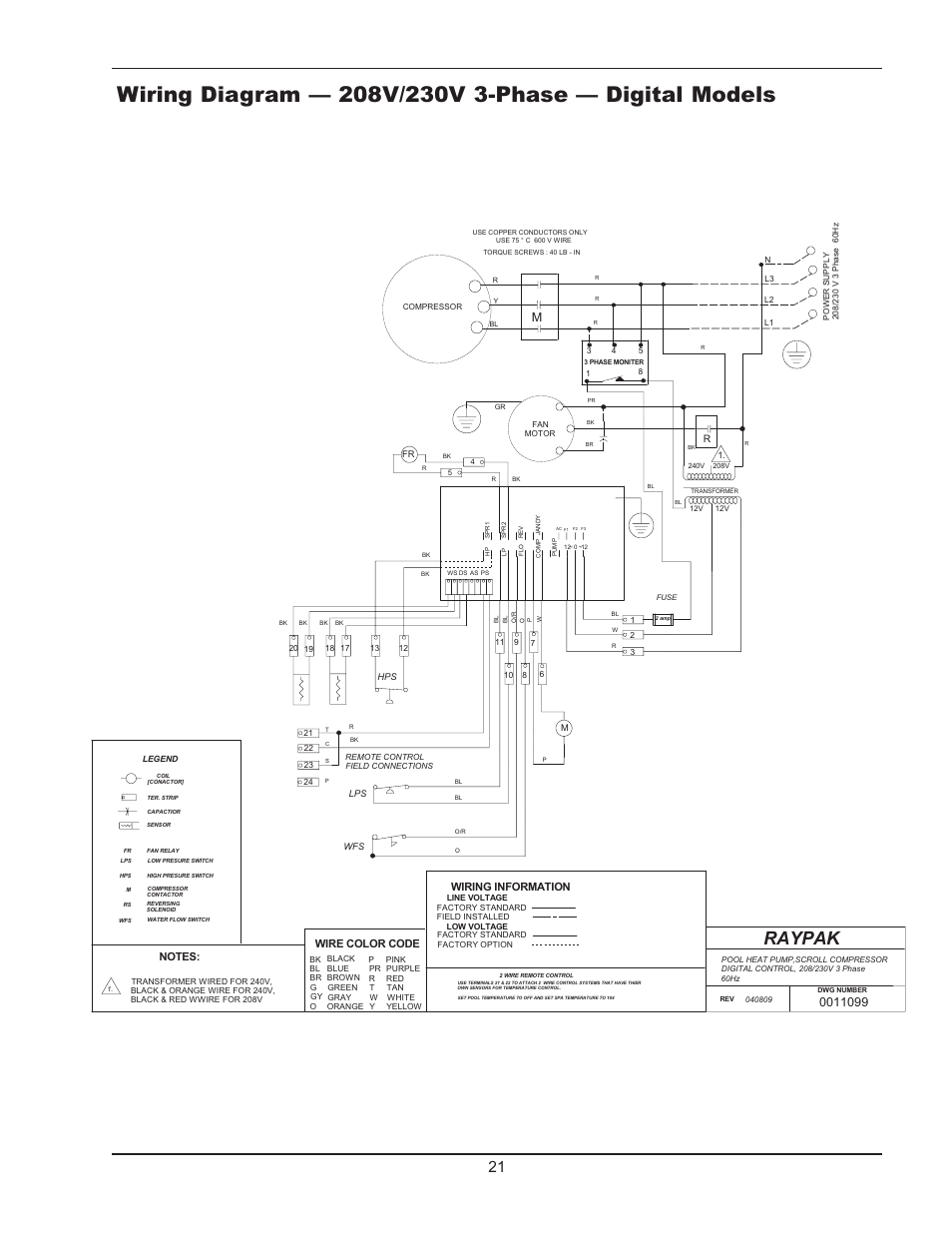 Raypak, Wiring information, Wire color code | Energy Tech Laboratories POOL & SPA 5310 User Manual | Page 21 / 24