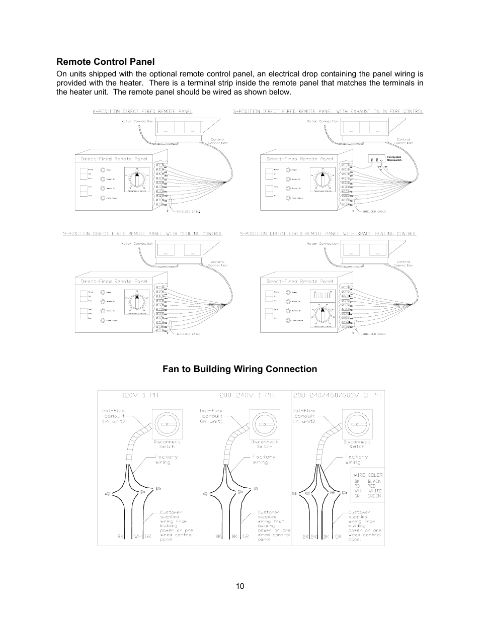 Remote control panel, Fan to building wiring connection | Energy Tech Laboratories MR212 User Manual | Page 10 / 28