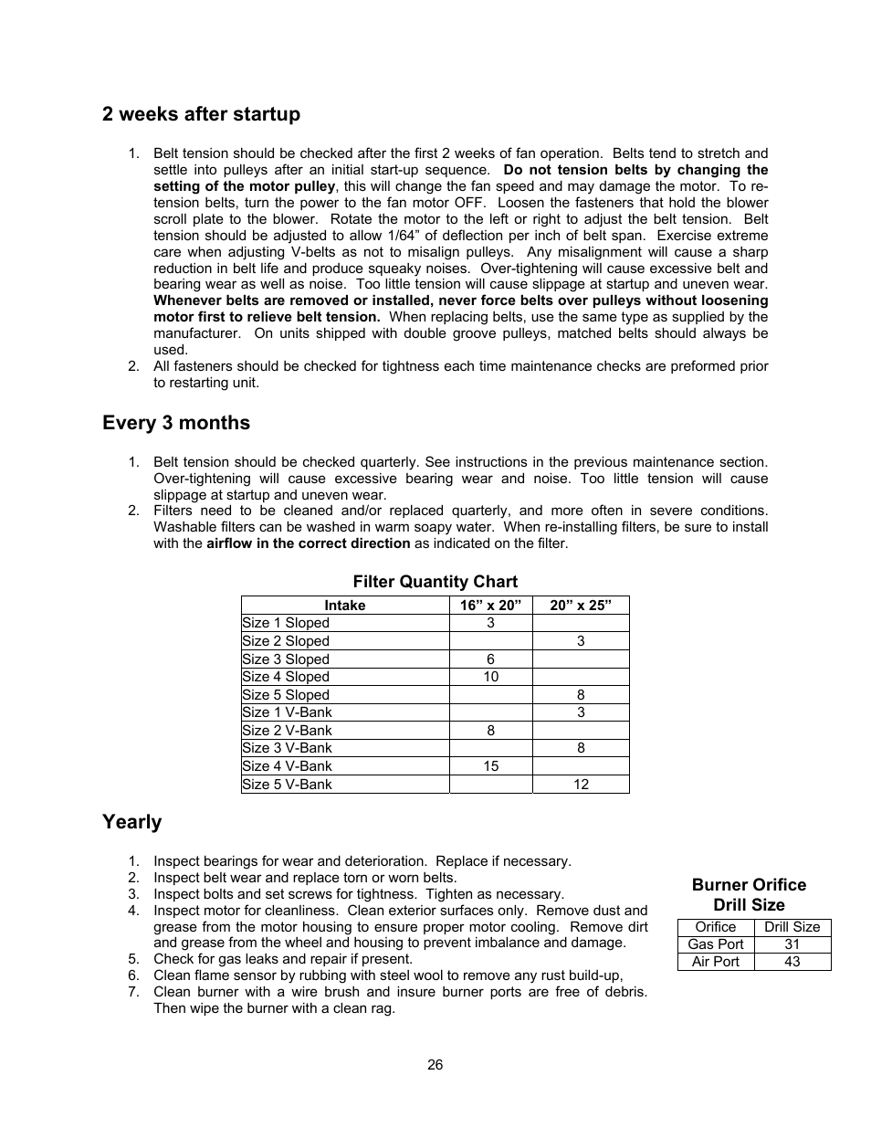 2 weeks after startup, Every 3 months, Yearly | Energy Tech Laboratories MR212 User Manual | Page 26 / 28
