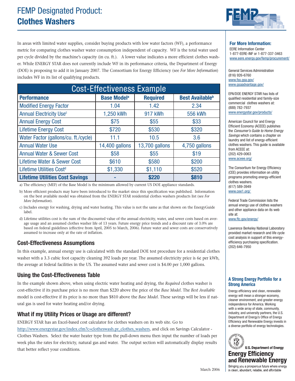 Femp designated product: clothes washers, Cost-effectiveness example | Energy Tech Laboratories FEMP Clothes Washer User Manual | Page 2 / 2