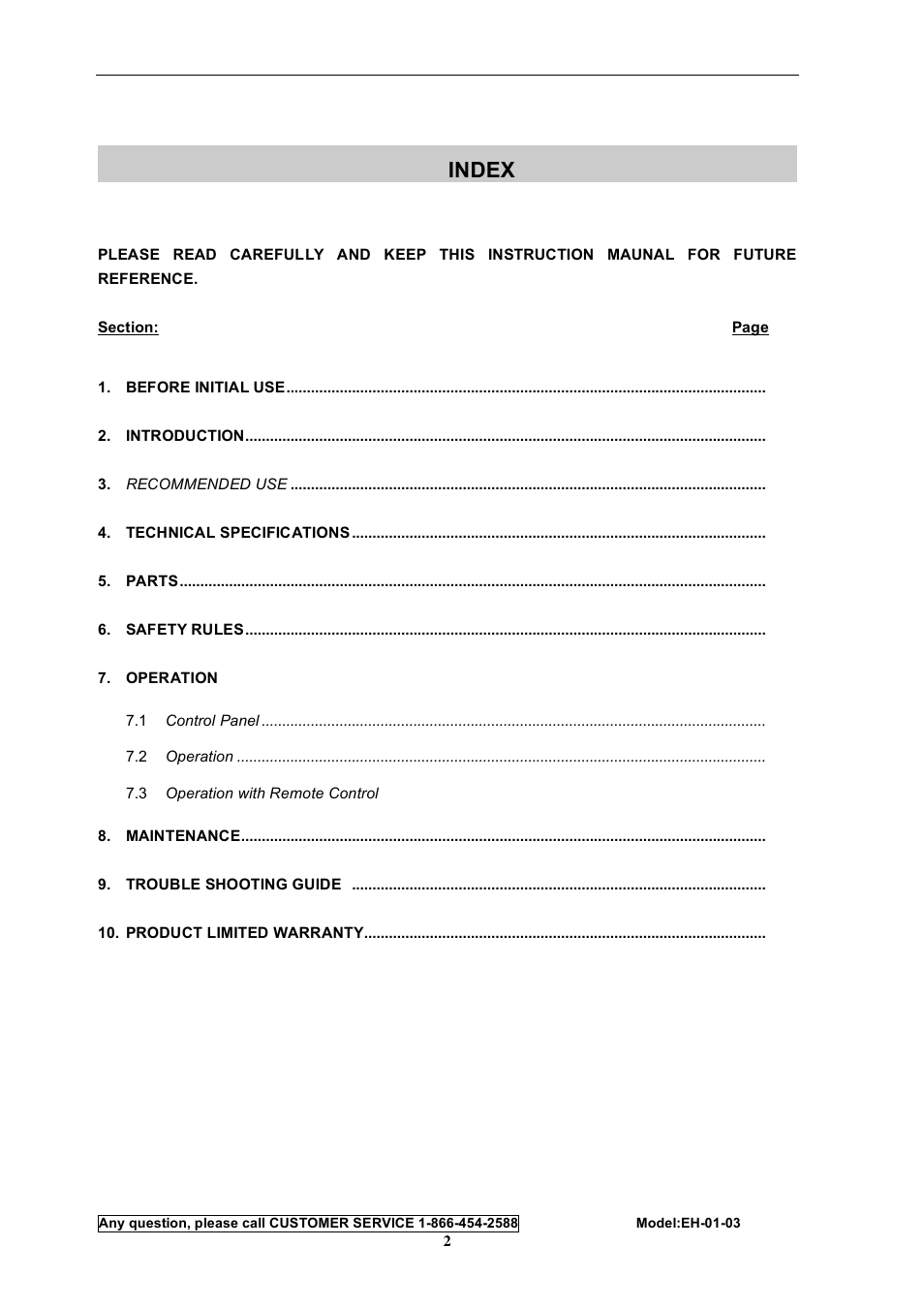 Index | Energy Tech Laboratories EH-01-03 User Manual | Page 2 / 16