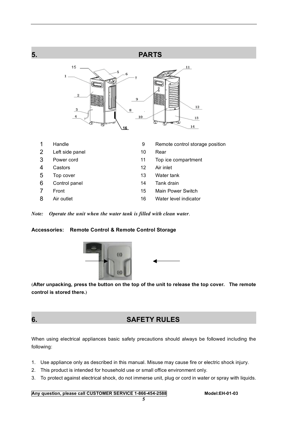 Parts, Safety rules | Energy Tech Laboratories EH-01-03 User Manual | Page 5 / 16