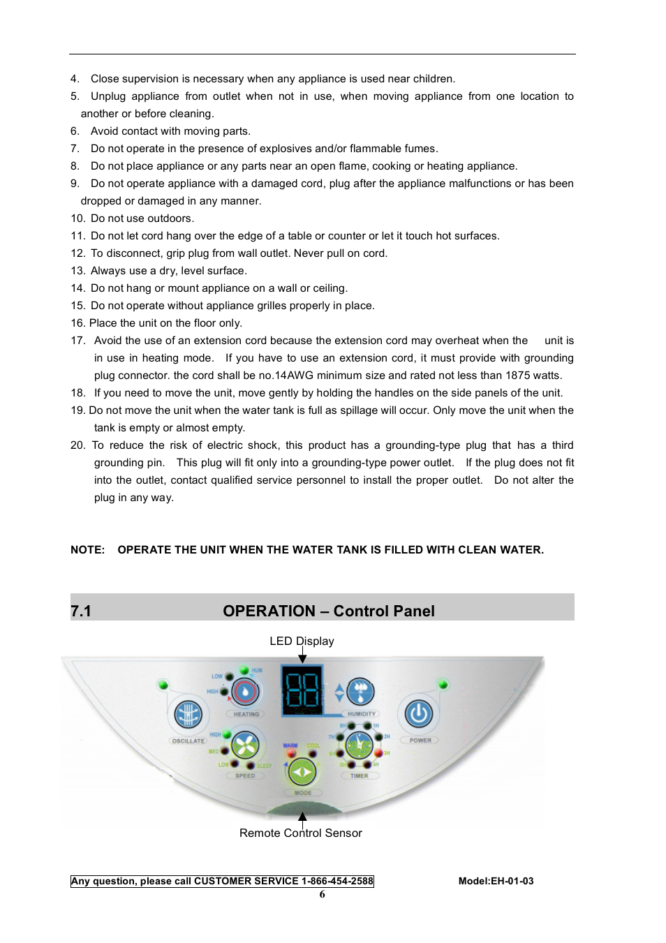 1 operation – control panel | Energy Tech Laboratories EH-01-03 User Manual | Page 6 / 16