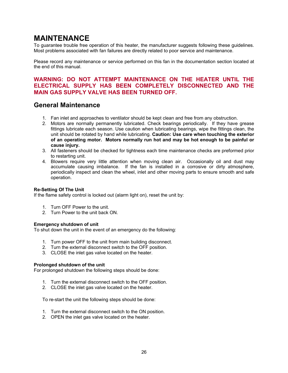 Maintenance, General maintenance | Energy Tech Laboratories Modular Direct Fired Heaters User Manual | Page 26 / 28