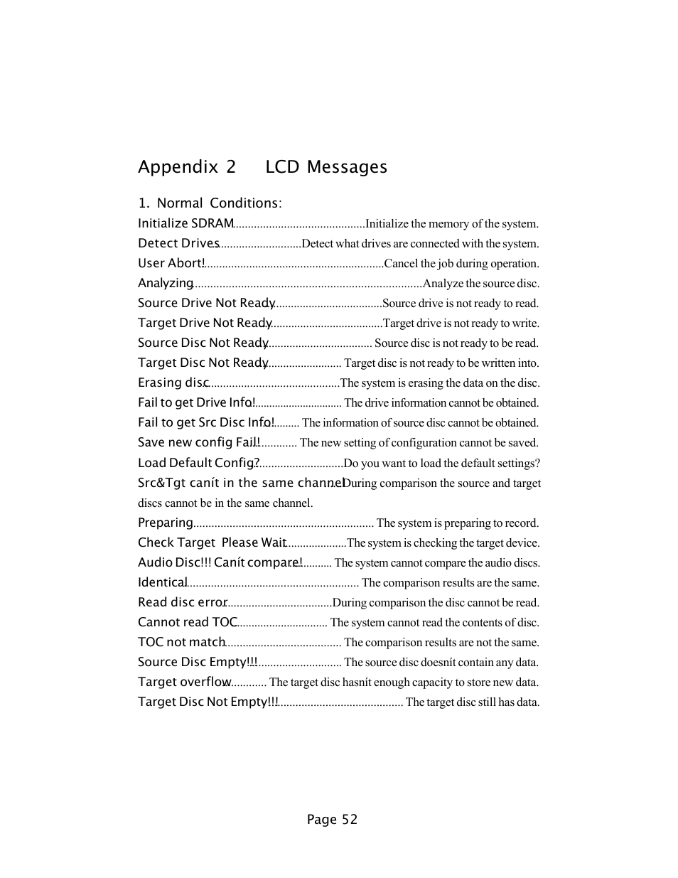 Appendix 2 lcd messages | EZQuest DVD Duplication User Manual | Page 52 / 55