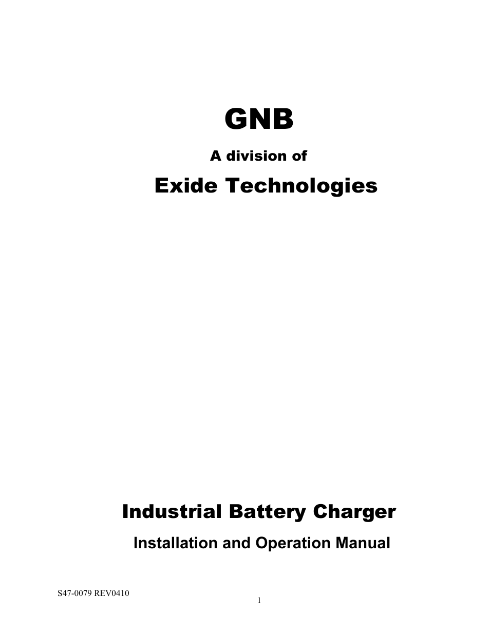 Exide Technologies Industrial Battery Charger S47-0079 User Manual | 20 pages