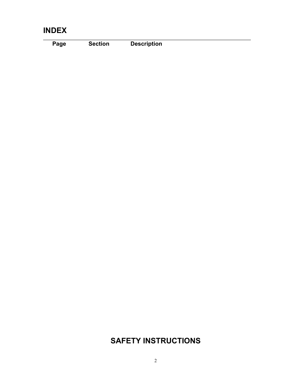 Index, Safety instructions | Exide Technologies Industrial Battery Charger S47-0079 User Manual | Page 2 / 20