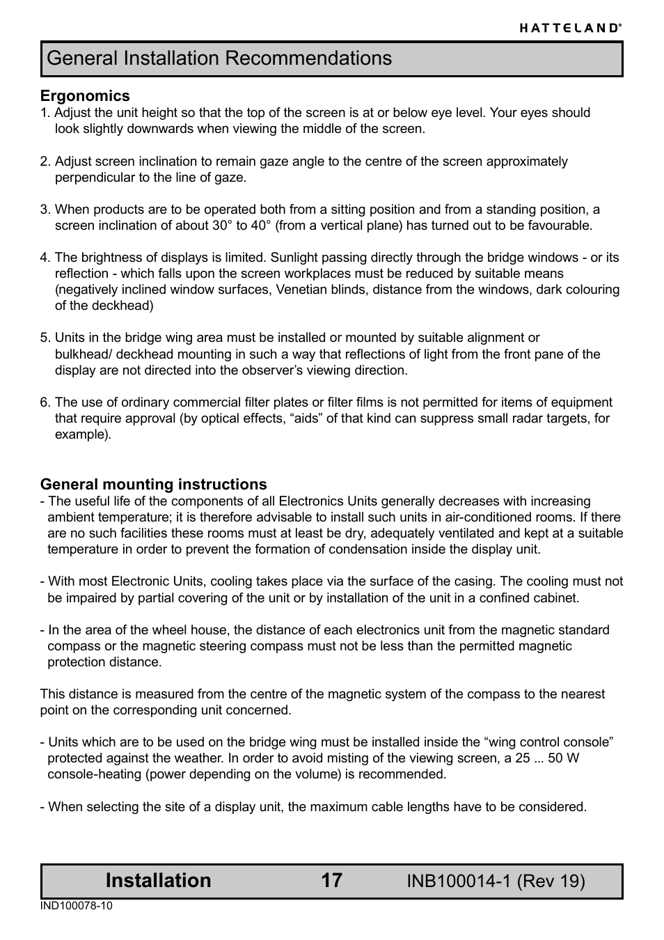Ergonomics, General installation recommendations installation | Elo TouchSystems JH 23T02 User Manual | Page 17 / 54