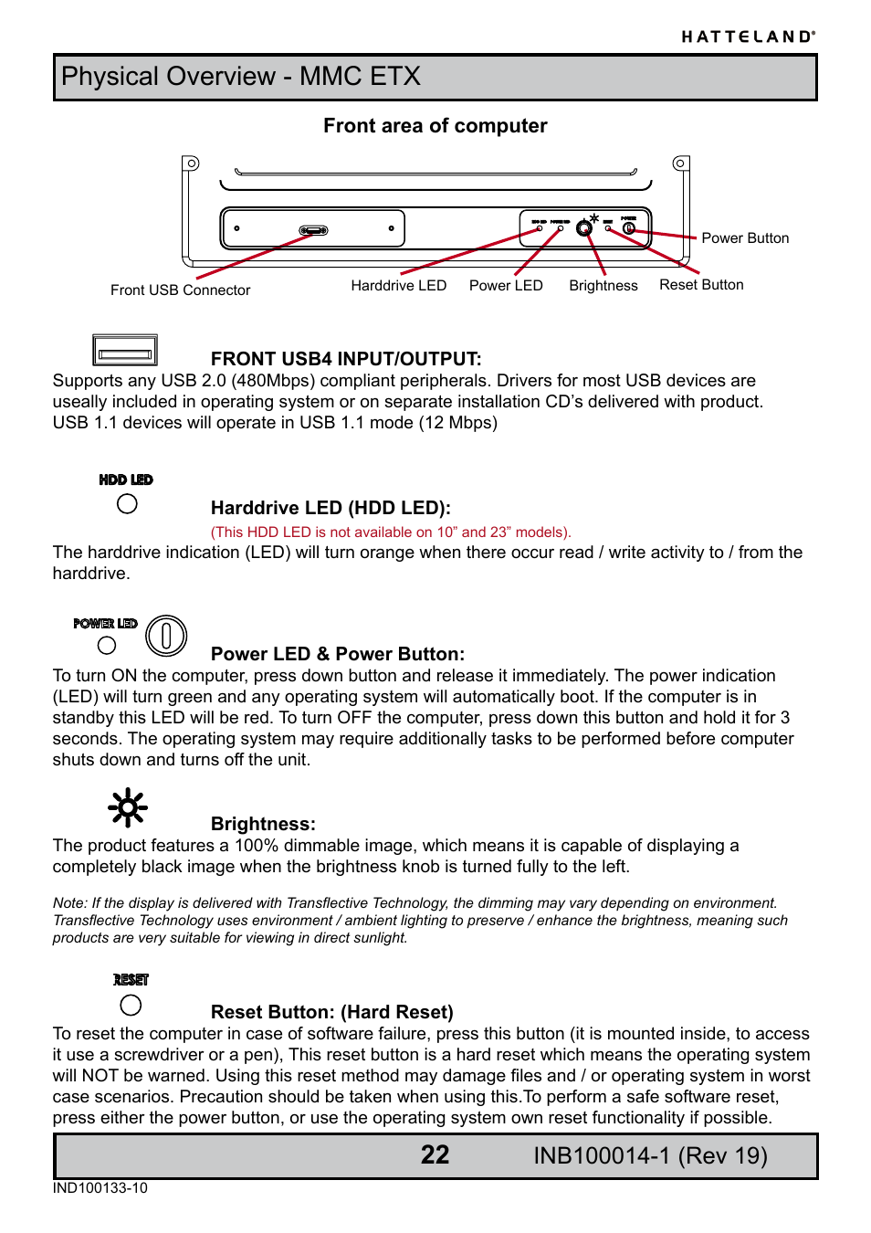 Physical overview - mmc etx | Elo TouchSystems JH 23T02 User Manual | Page 22 / 54