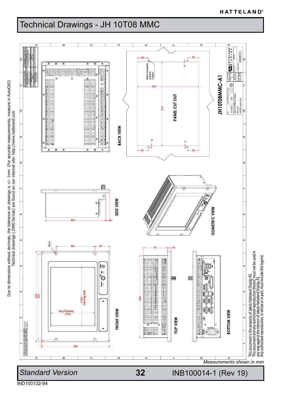 Technical drawings - jh 10t08 mmc, Standard version | Elo TouchSystems JH 23T02 User Manual | Page 32 / 54