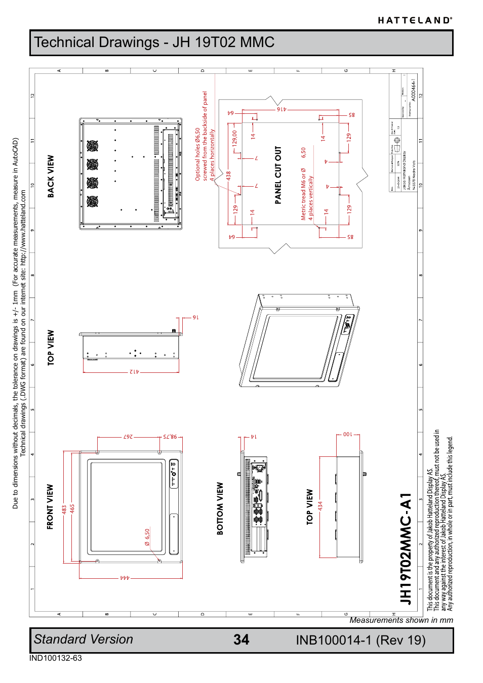 Technical drawings - jh 19t02 mmc, Standard version | Elo TouchSystems JH 23T02 User Manual | Page 34 / 54