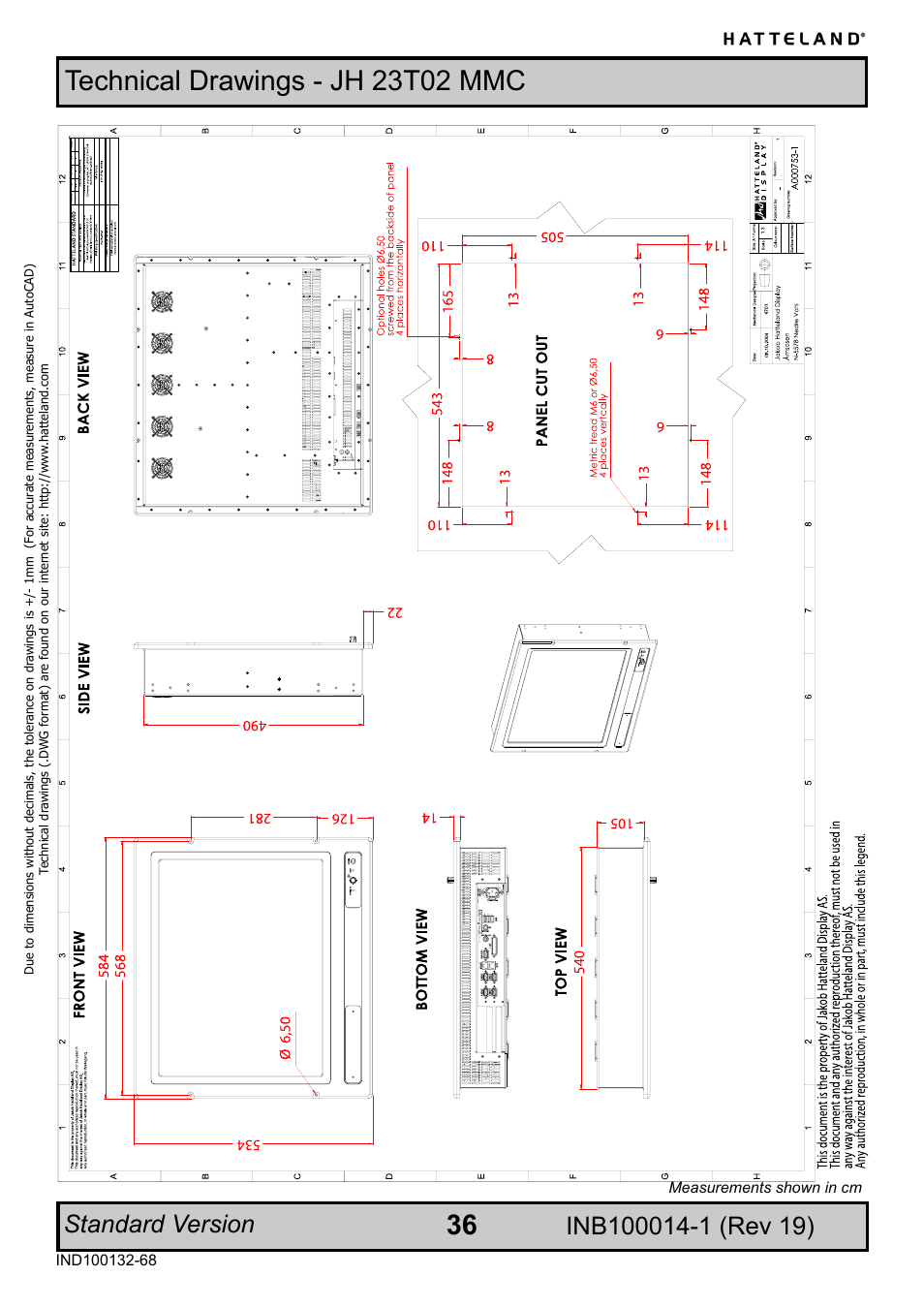 Technical drawings - jh 23t02 mmc, Standard version | Elo TouchSystems JH 23T02 User Manual | Page 36 / 54