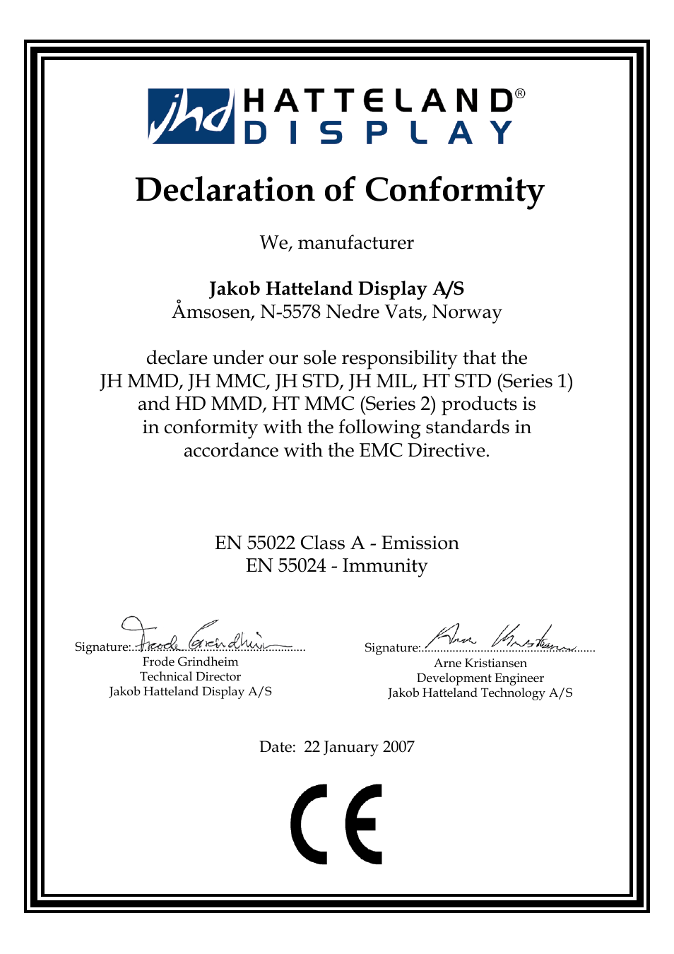 Declaration of conformity | Elo TouchSystems JH 23T02 User Manual | Page 46 / 54