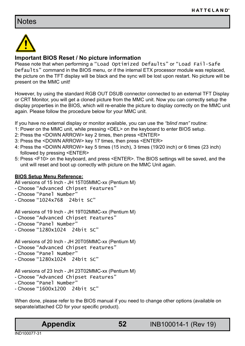 Important bios reset / no picture information | Elo TouchSystems JH 23T02 User Manual | Page 52 / 54