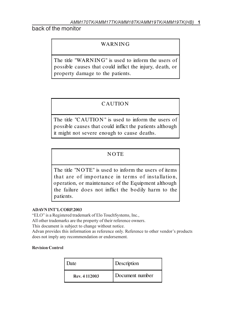 Elo TouchSystems AMM170TK User Manual | 37 pages