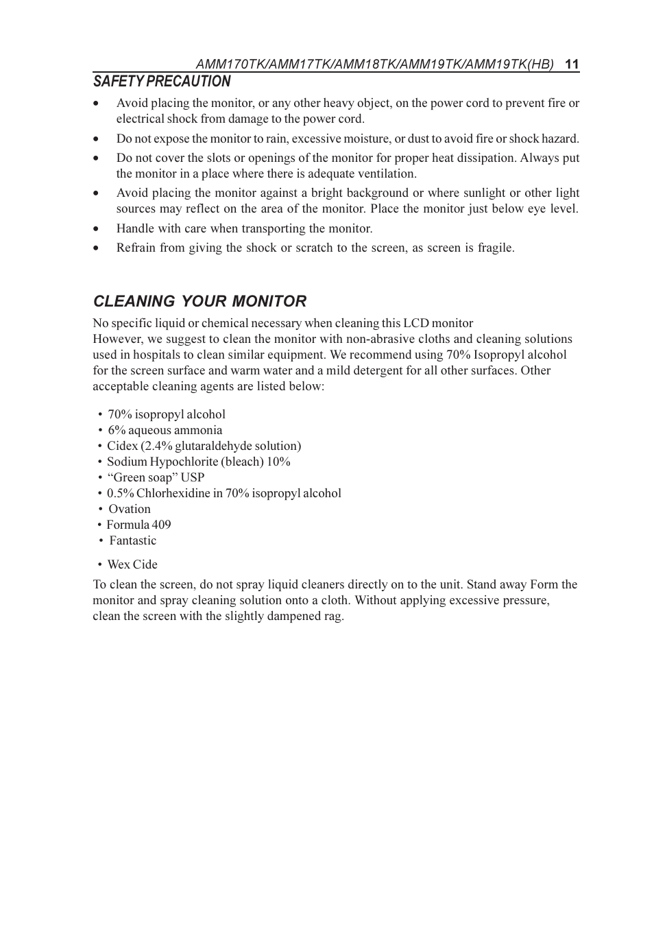 Elo TouchSystems AMM170TK User Manual | Page 11 / 37