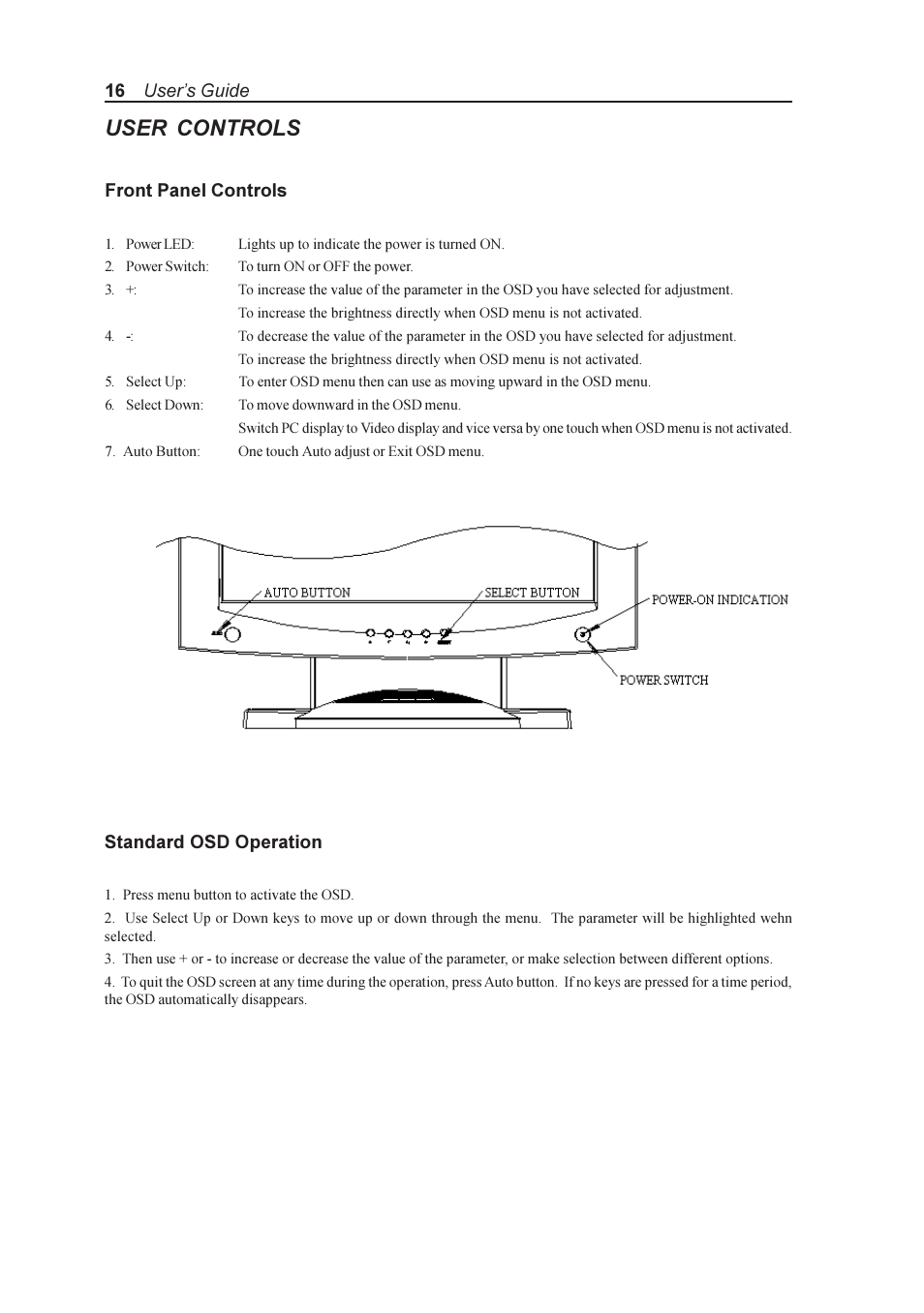 User controls | Elo TouchSystems AMM170TK User Manual | Page 16 / 37