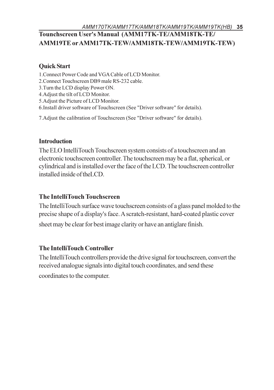 Elo TouchSystems AMM170TK User Manual | Page 35 / 37