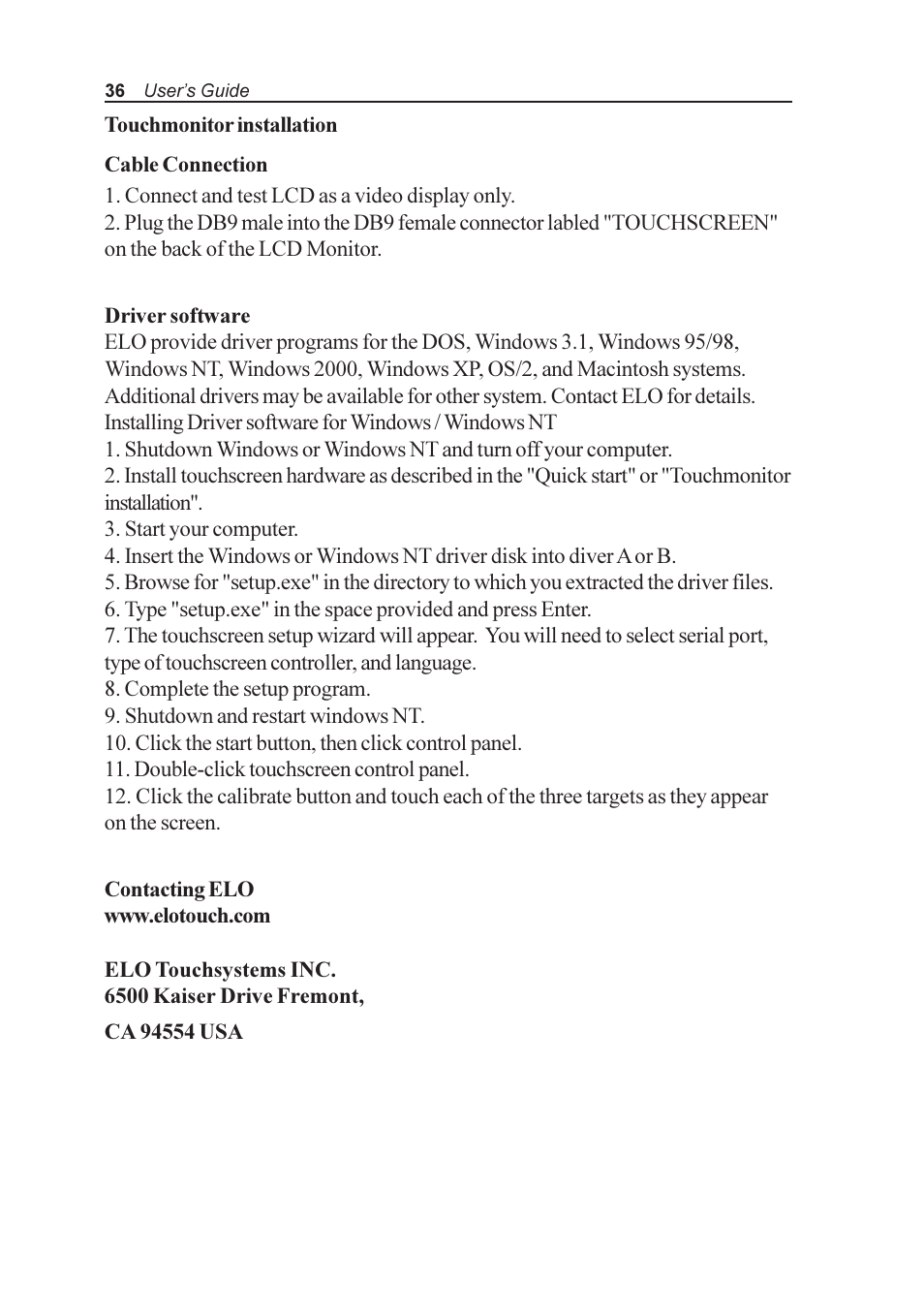 Elo TouchSystems AMM170TK User Manual | Page 36 / 37