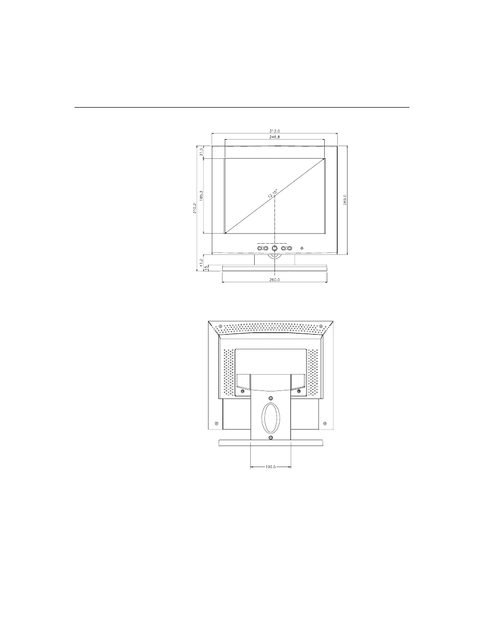 1" lcd touchmonitor (et12-xxwc-1) dimensions | Elo TouchSystems 1224L User Manual | Page 32 / 43
