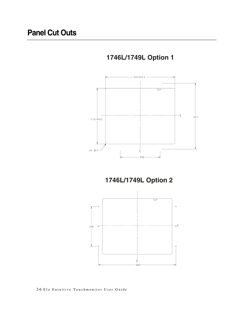 Panel cut outs | Elo TouchSystems 1746L User Manual | Page 10 / 45
