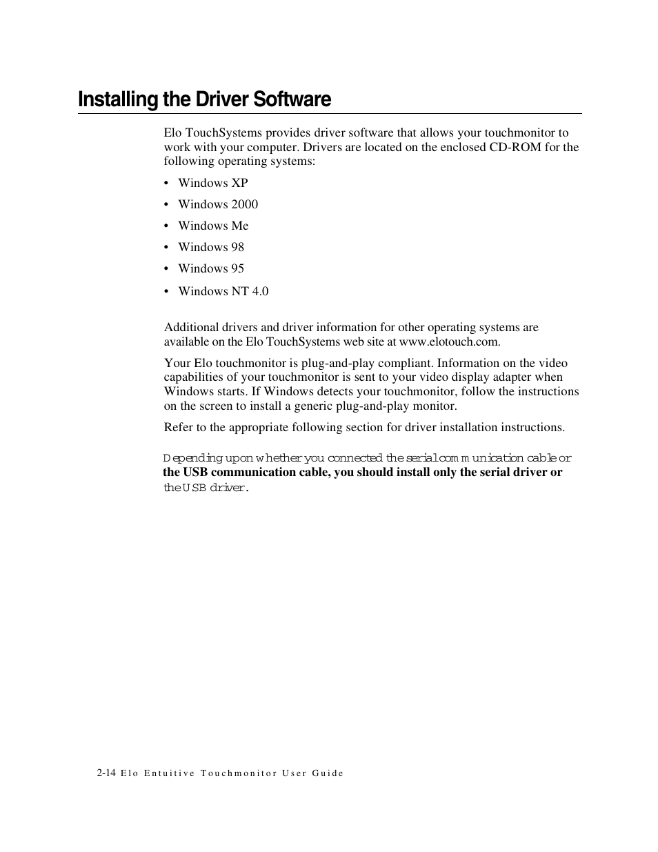 Installing the driver software | Elo TouchSystems 1746L User Manual | Page 18 / 45