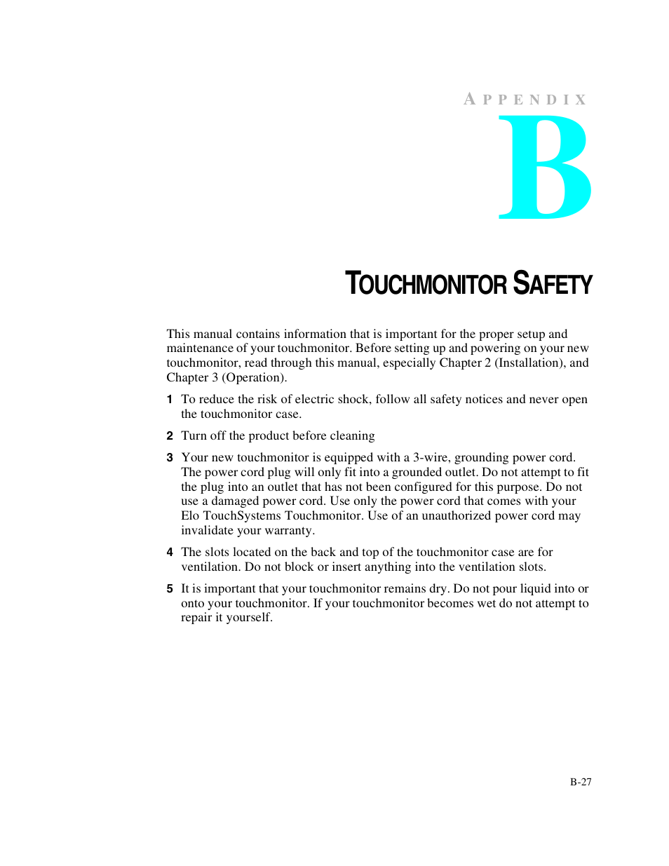 Ouchmonitor, Afety | Elo TouchSystems 1746L User Manual | Page 31 / 45