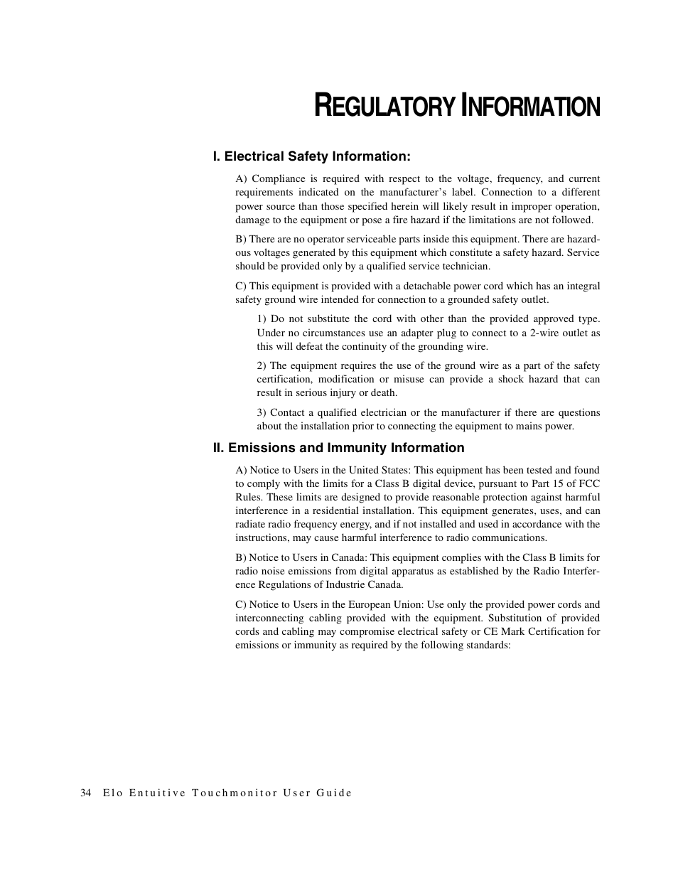 Egulatory, Nformation | Elo TouchSystems 1746L User Manual | Page 38 / 45