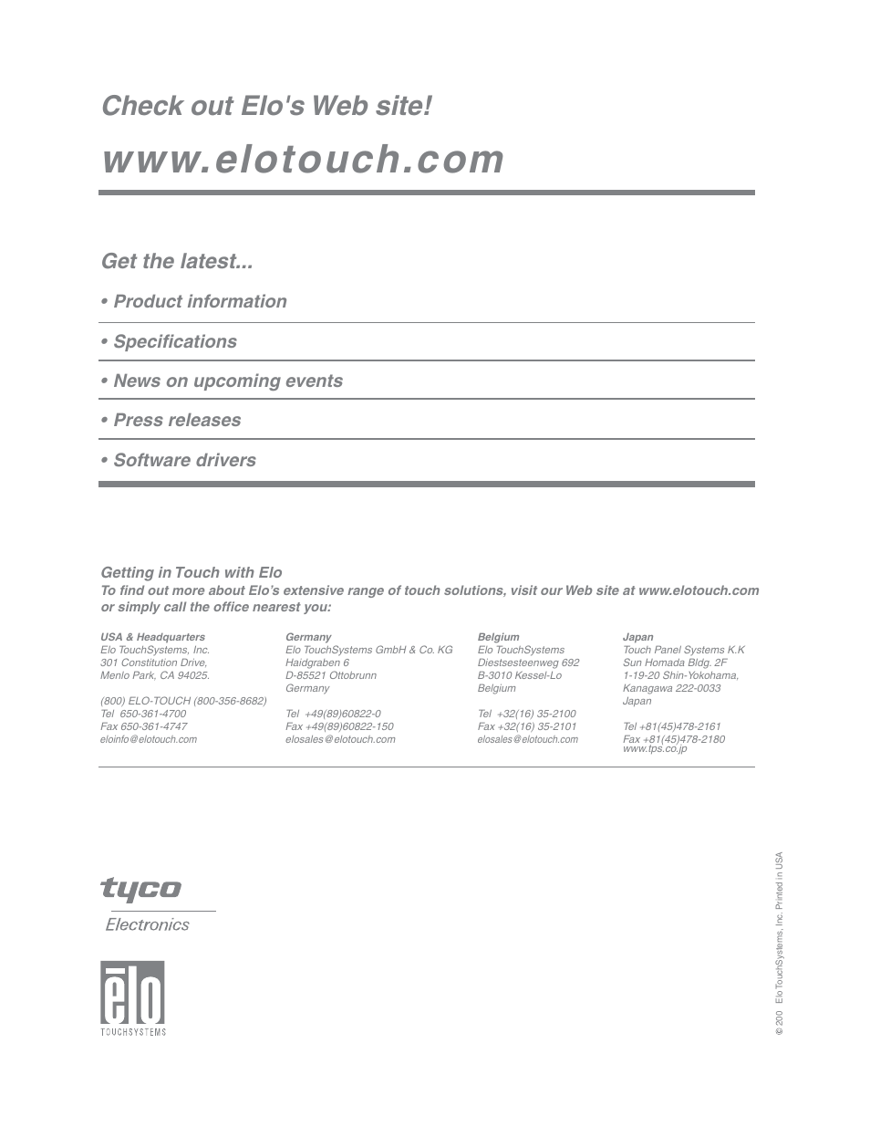 Check out elo's web site, Get the latest | Elo TouchSystems 1746L User Manual | Page 45 / 45