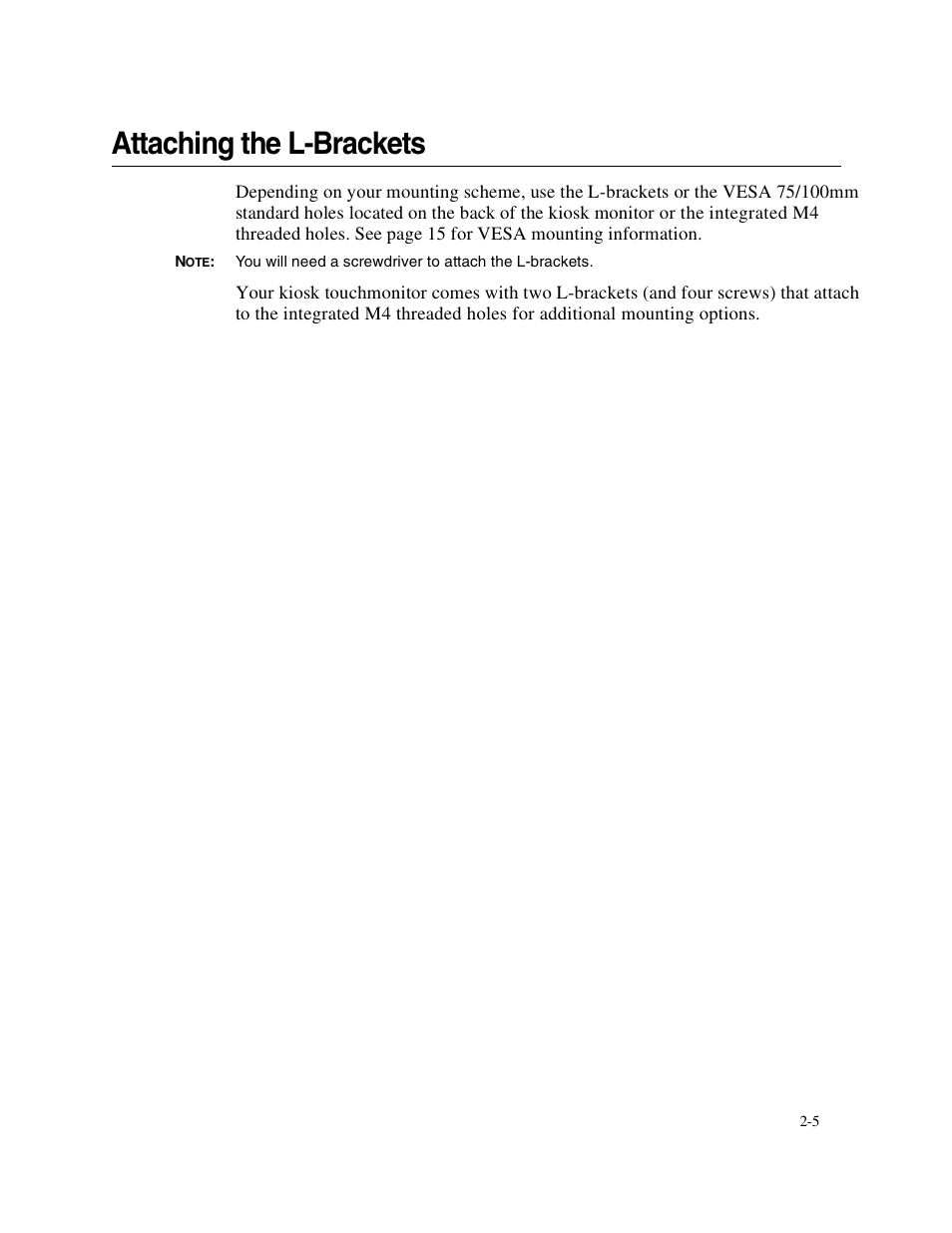 Attaching the l-brackets | Elo TouchSystems 1746L User Manual | Page 9 / 45