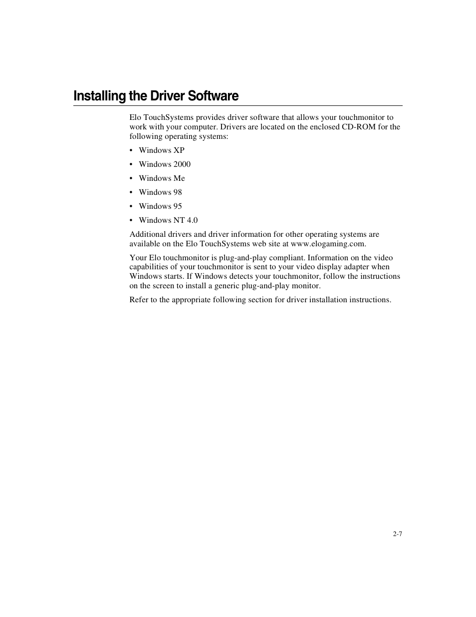 Installing the driver software | Elo TouchSystems ET1X8XC-4XWA-1 User Manual | Page 12 / 40