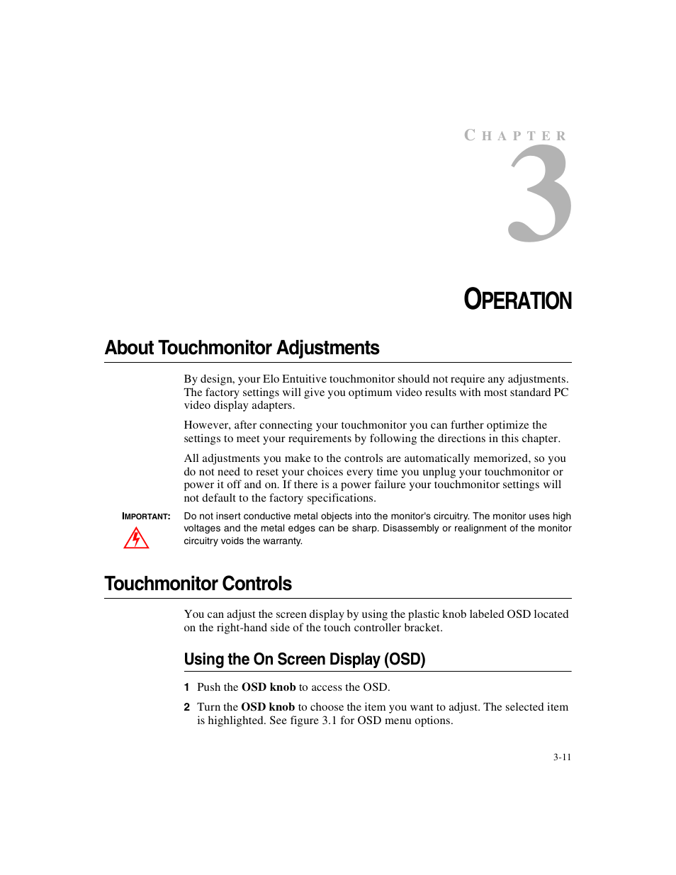 Peration | Elo TouchSystems ET1X8XC-4XWA-1 User Manual | Page 16 / 40