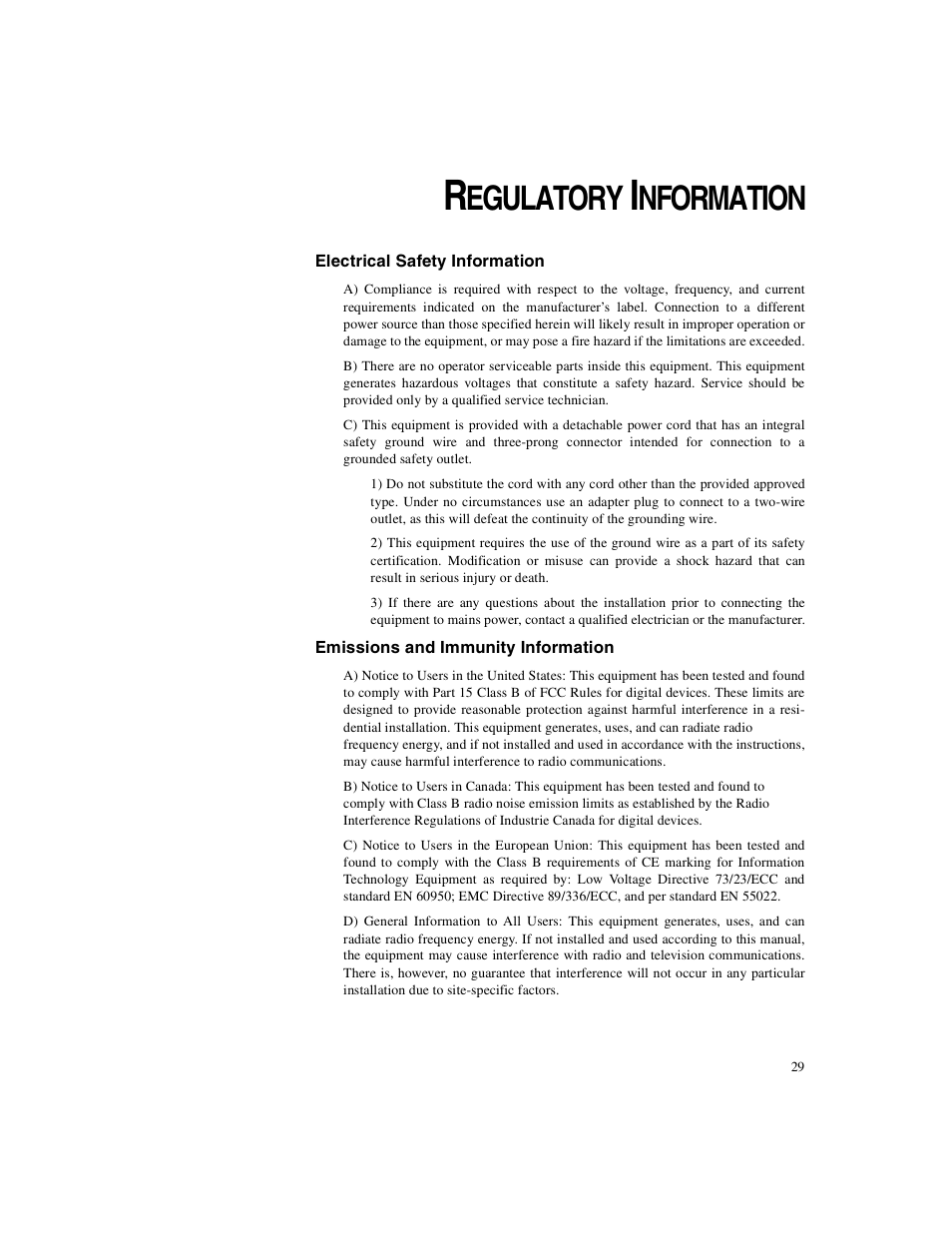 Egulatory, Nformation | Elo TouchSystems ET1X8XC-4XWA-1 User Manual | Page 34 / 40