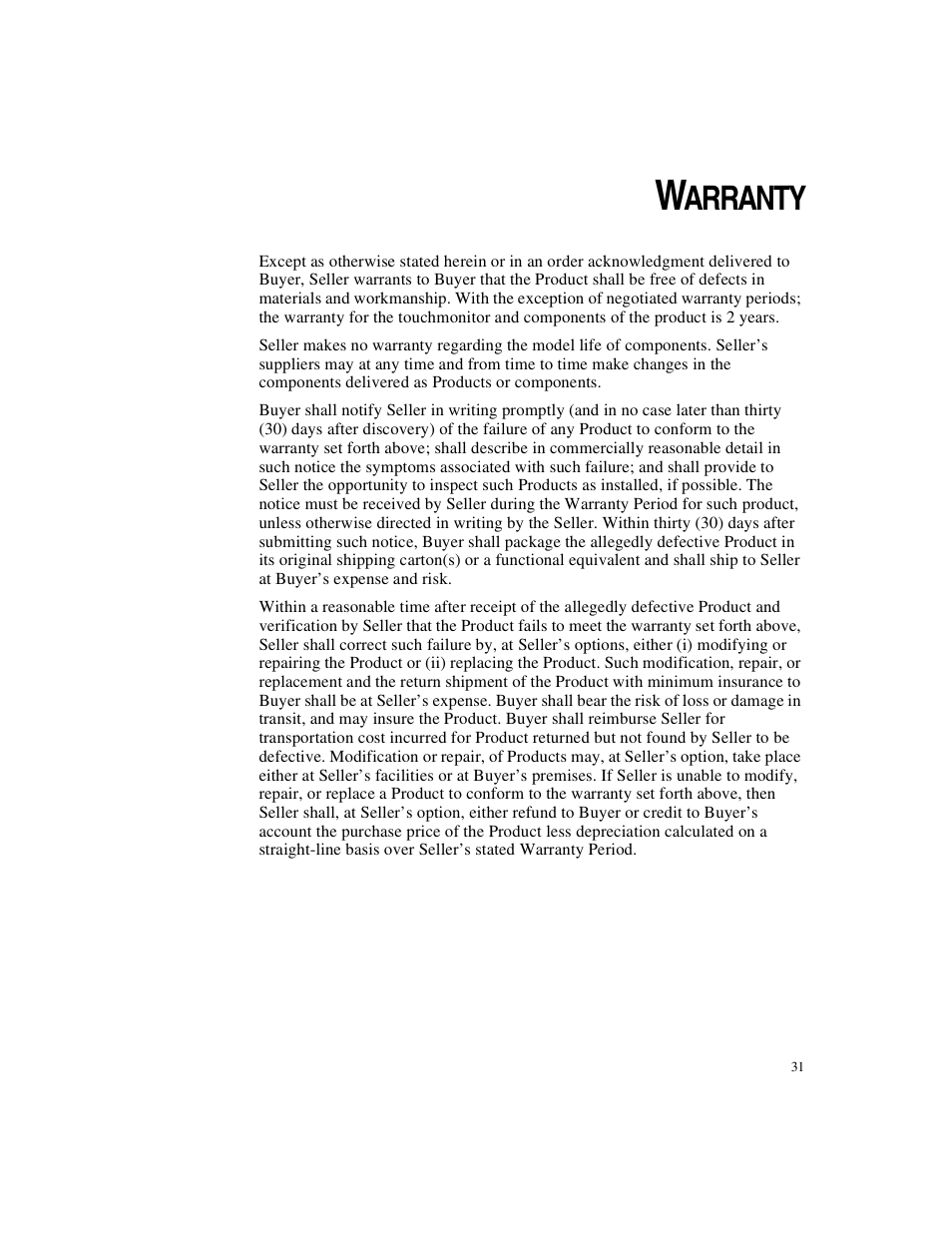 Arranty | Elo TouchSystems ET1X8XC-4XWA-1 User Manual | Page 36 / 40