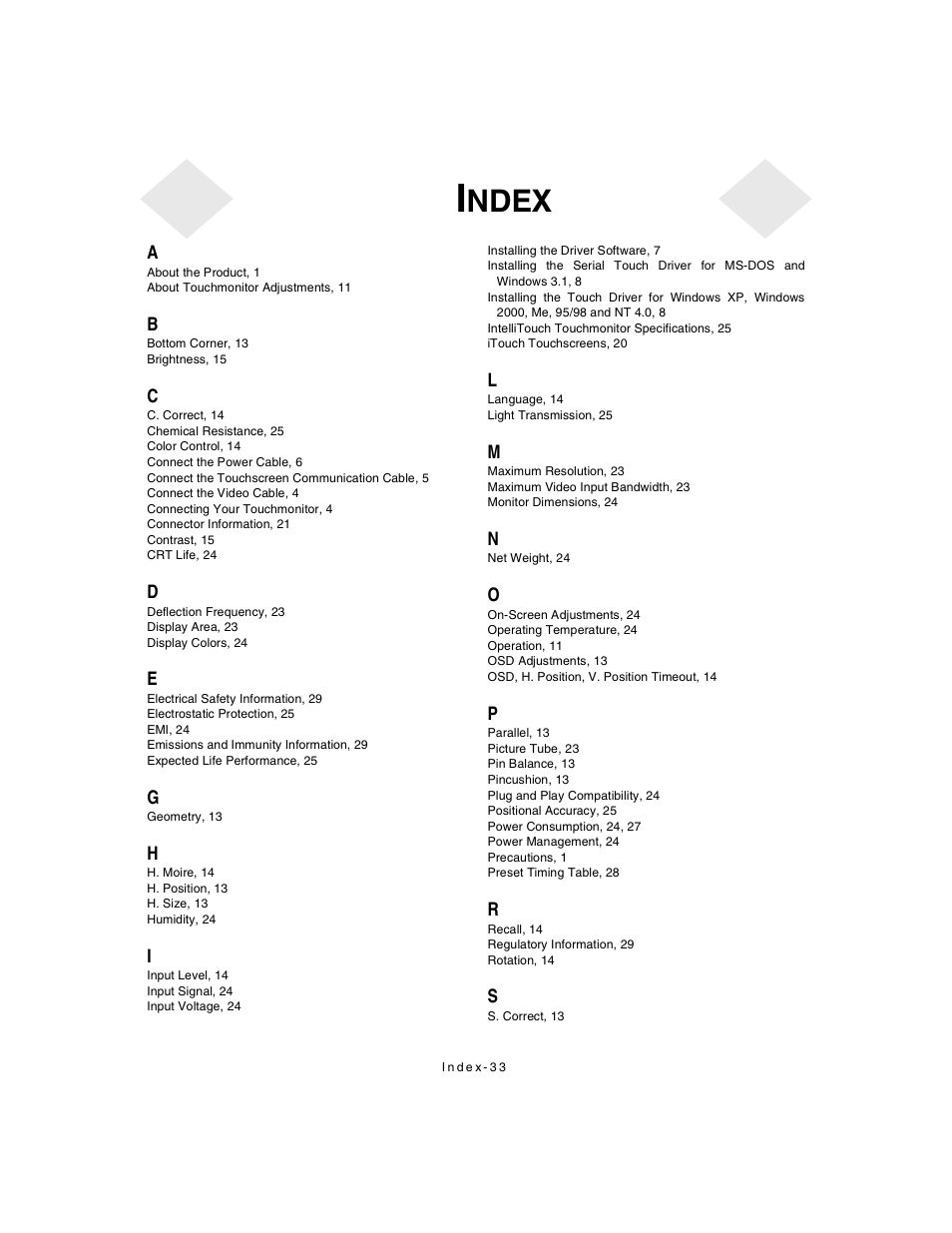 Ndex | Elo TouchSystems ET1X8XC-4XWA-1 User Manual | Page 38 / 40