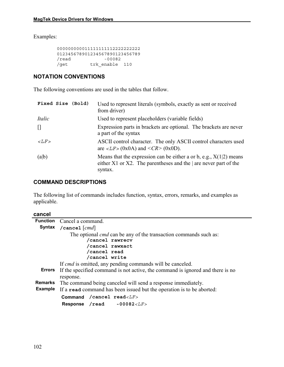 Notation conventions, Command descriptions, Cancel | Elo TouchSystems 1525L User Manual | Page 105 / 181