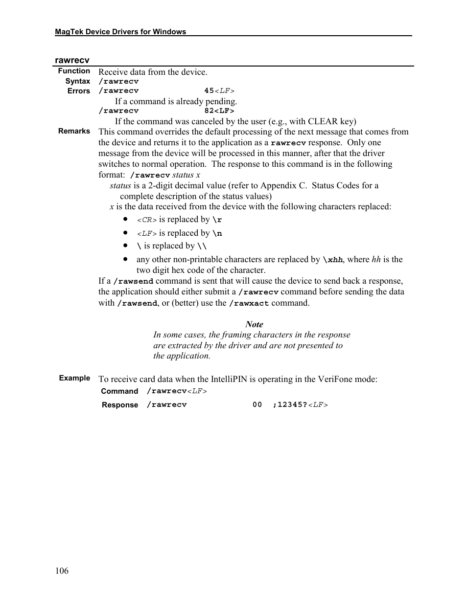 Rawrecv | Elo TouchSystems 1525L User Manual | Page 109 / 181
