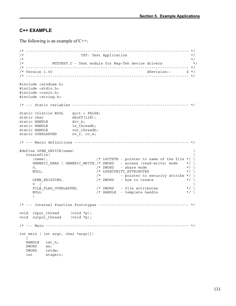 C++ example, 131 c++ example the following is an example of c | Elo TouchSystems 1525L User Manual | Page 134 / 181