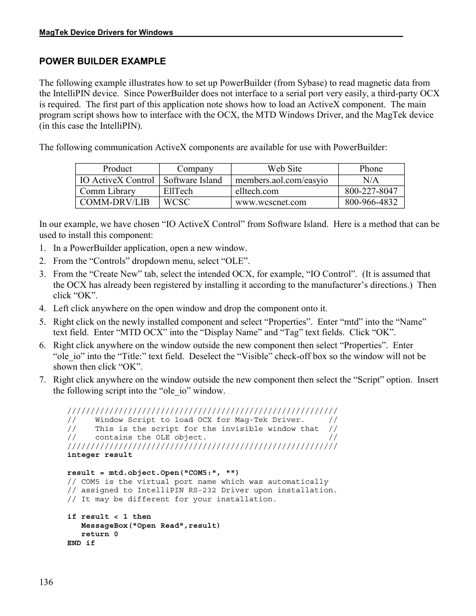 Power builder example | Elo TouchSystems 1525L User Manual | Page 139 / 181