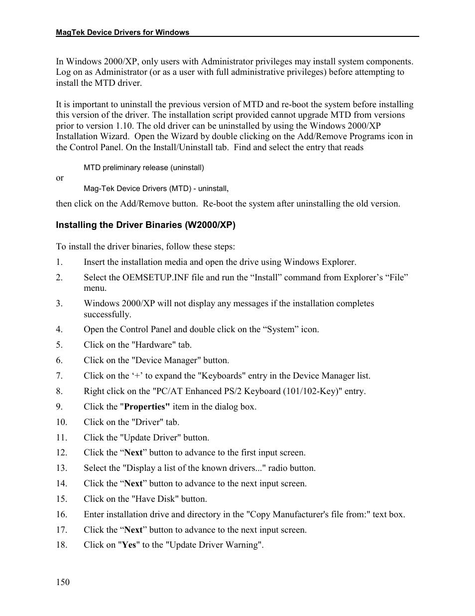 Installing the driver binaries (w2000/xp) | Elo TouchSystems 1525L User Manual | Page 153 / 181