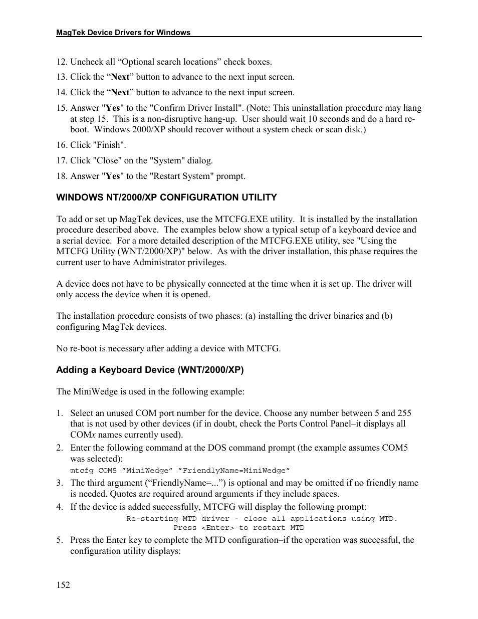 Windows nt/2000/xp configuration utility, Adding a keyboard device (wnt/2000/xp), Windows nt/w2000/xp configuration utility | Elo TouchSystems 1525L User Manual | Page 155 / 181