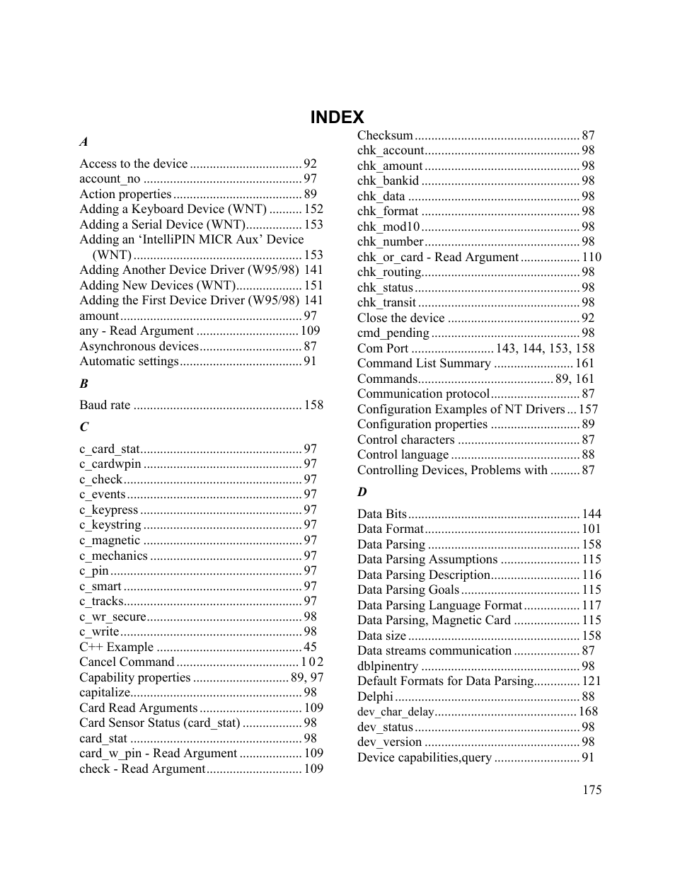 Index | Elo TouchSystems 1525L User Manual | Page 178 / 181