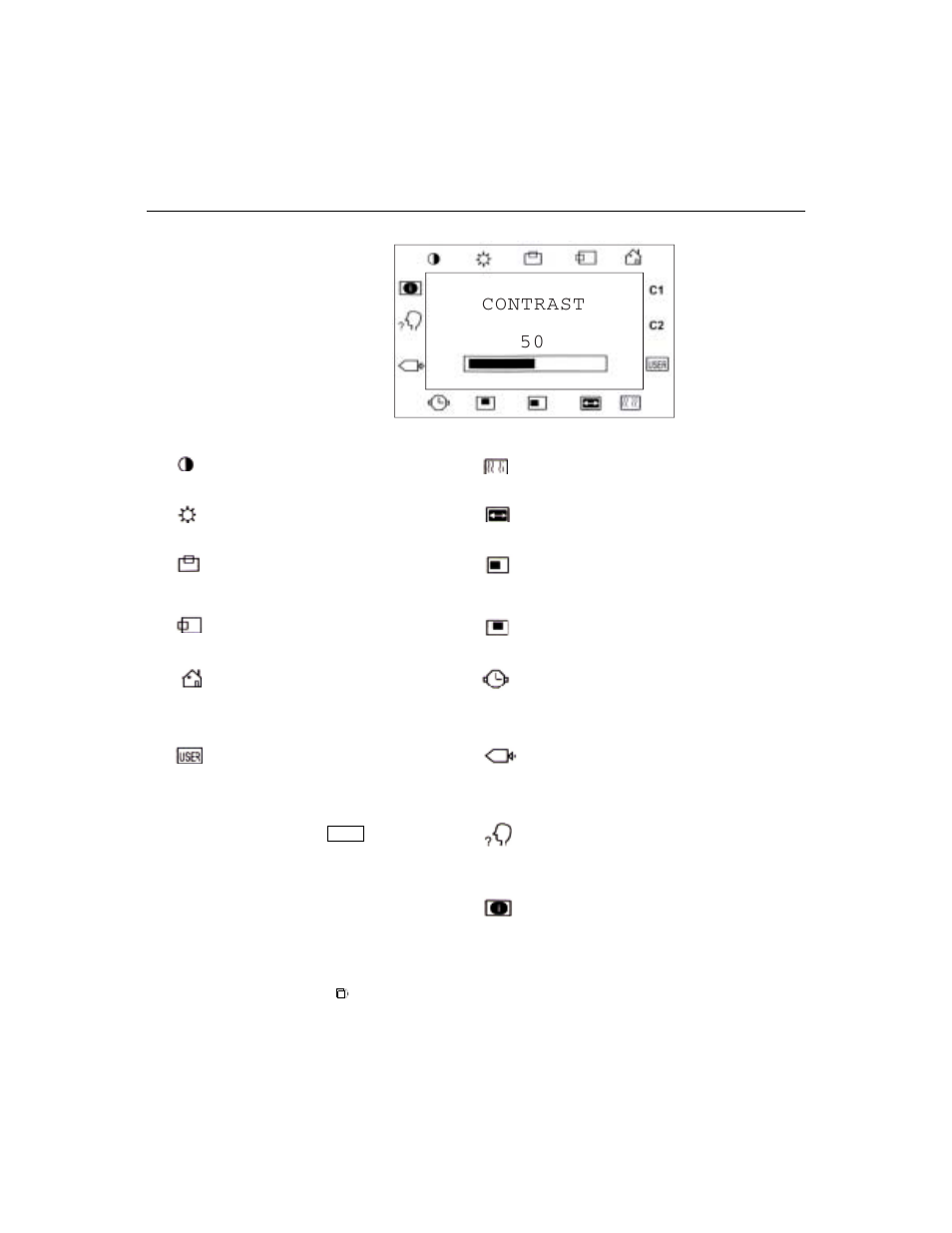 Osd menu function, Contrast 50 | Elo TouchSystems 1525L User Manual | Page 30 / 181