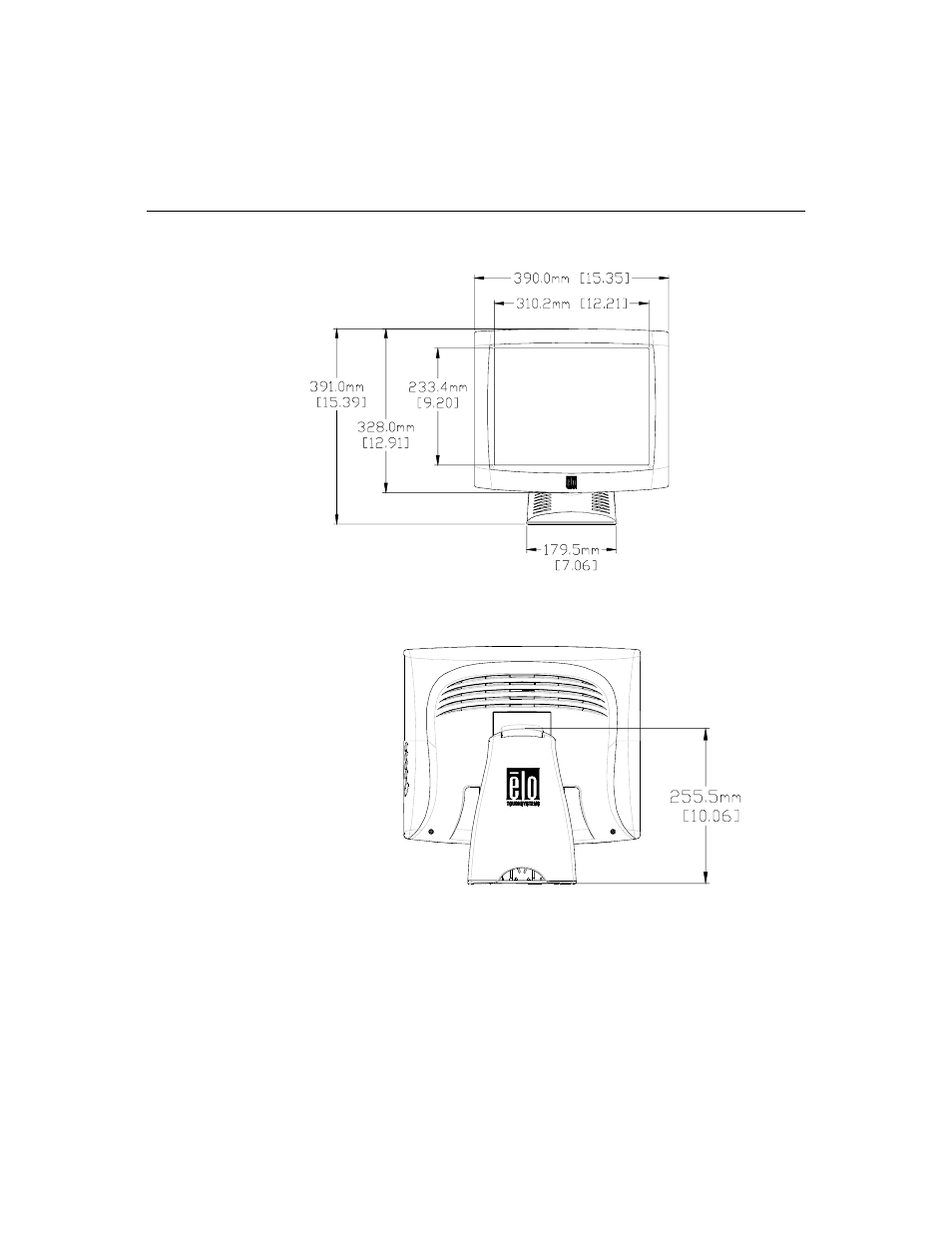15" lcd touchmonitor (et15-xxwa-1) dimensions | Elo TouchSystems 1525L User Manual | Page 43 / 181