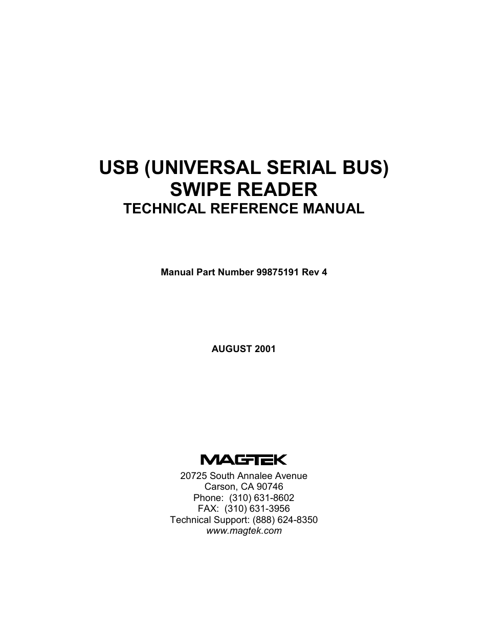 Msr-usb.pdf, Msr reference manual, Usb (universal serial bus) swipe reader | Technical reference manual | Elo TouchSystems 1525L User Manual | Page 54 / 181
