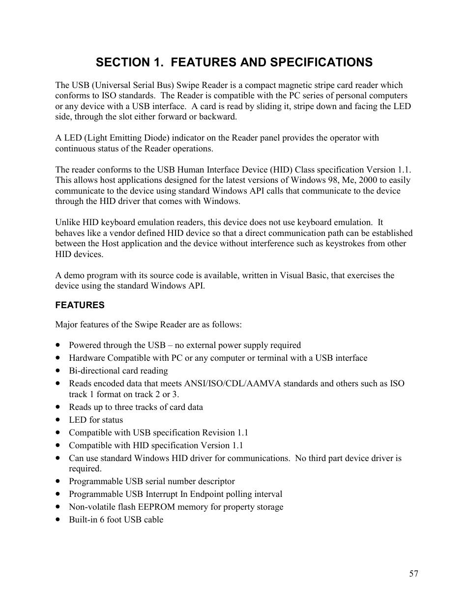 Section 1. features and specifications, Features | Elo TouchSystems 1525L User Manual | Page 60 / 181