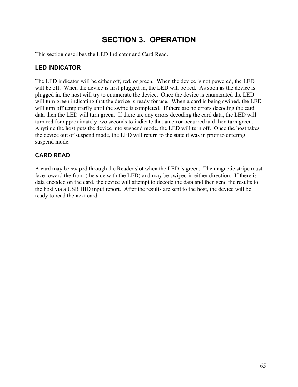 Section 3. operation, Led indicator, Card read | Elo TouchSystems 1525L User Manual | Page 68 / 181