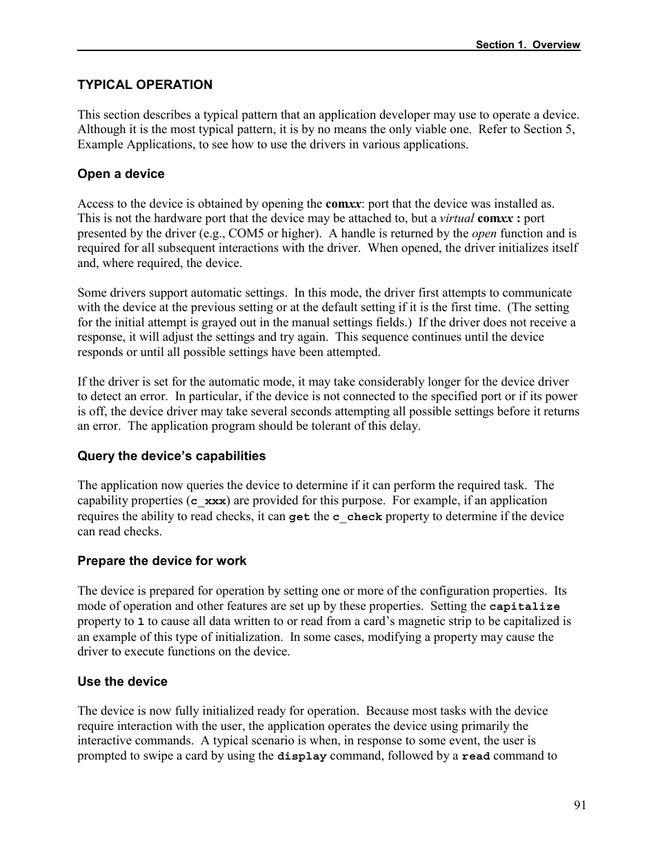 Typical operation, Open a device, Query the device’s capabilities | Prepare the device for work, Use the device | Elo TouchSystems 1525L User Manual | Page 94 / 181