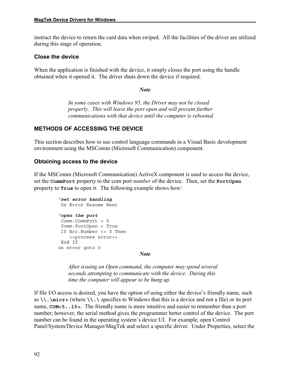 Close the device, Methods of accessing the device, Obtaining access to the device | Elo TouchSystems 1525L User Manual | Page 95 / 181